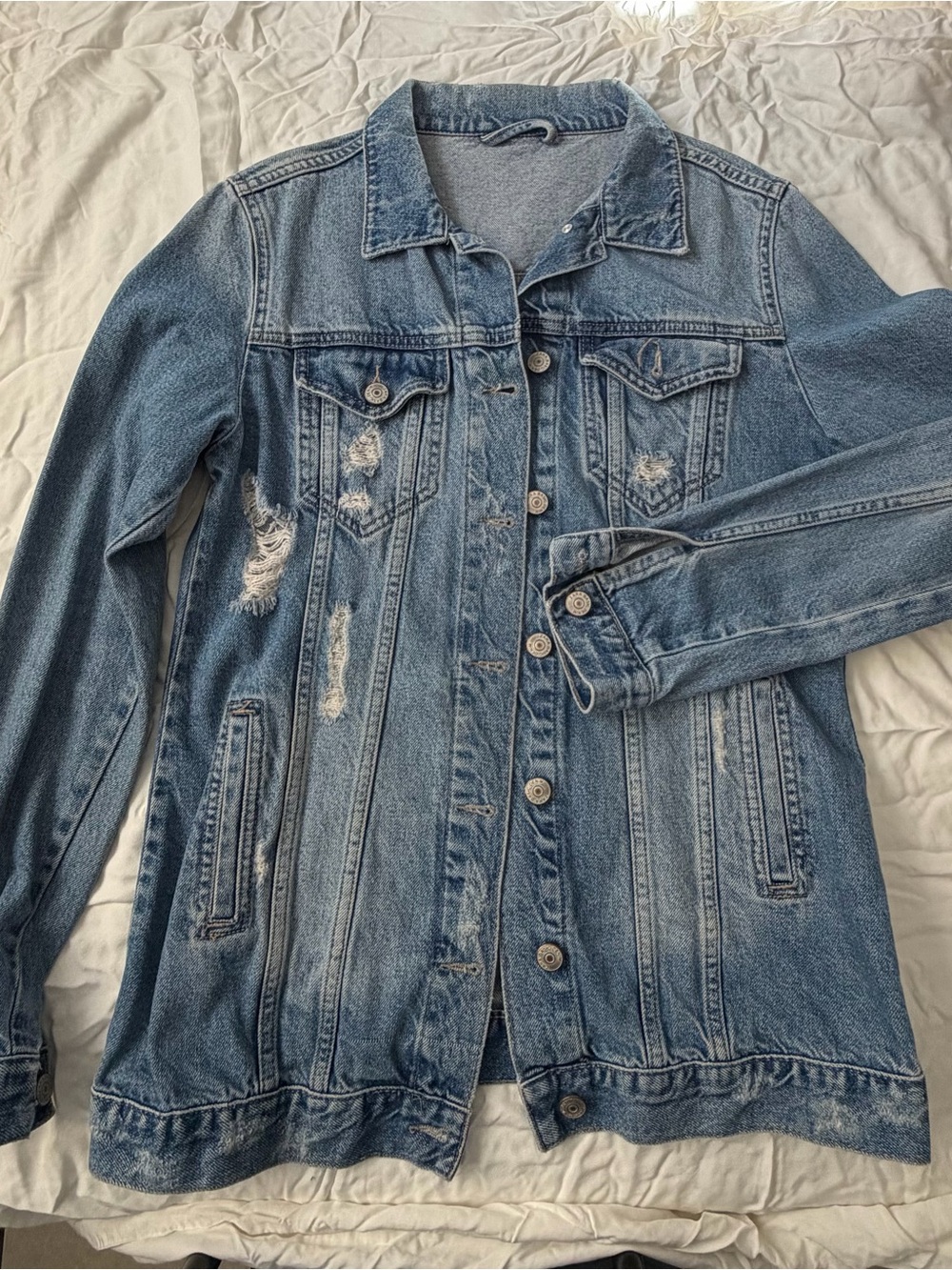 Zara Light Blue Distressed Denim Jacket